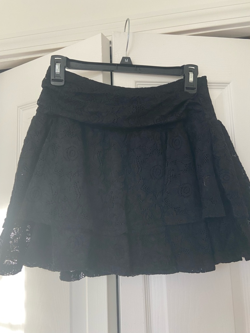 Black Lace Tiered Mini Skirt